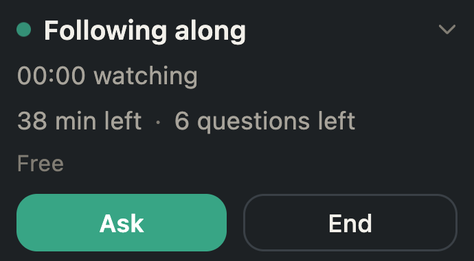 The on-video Following along pill